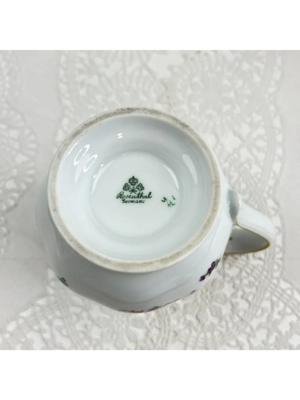 Rosenthal Cream Pitcher 12 oz Germany Porcelain Floral White Yellow Trim Dining